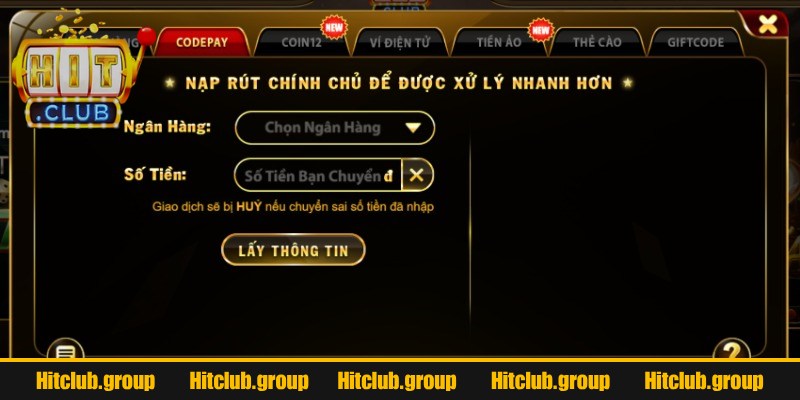 Nạp Rút Tiền Hitclub 2 Người chơi đảm bảo đúng yêu cầu số dư