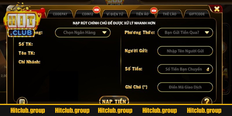 Nạp Rút Tiền Hitclub 1 Nạp rút tiền Hitclub - Tài khoản cần được xác thực